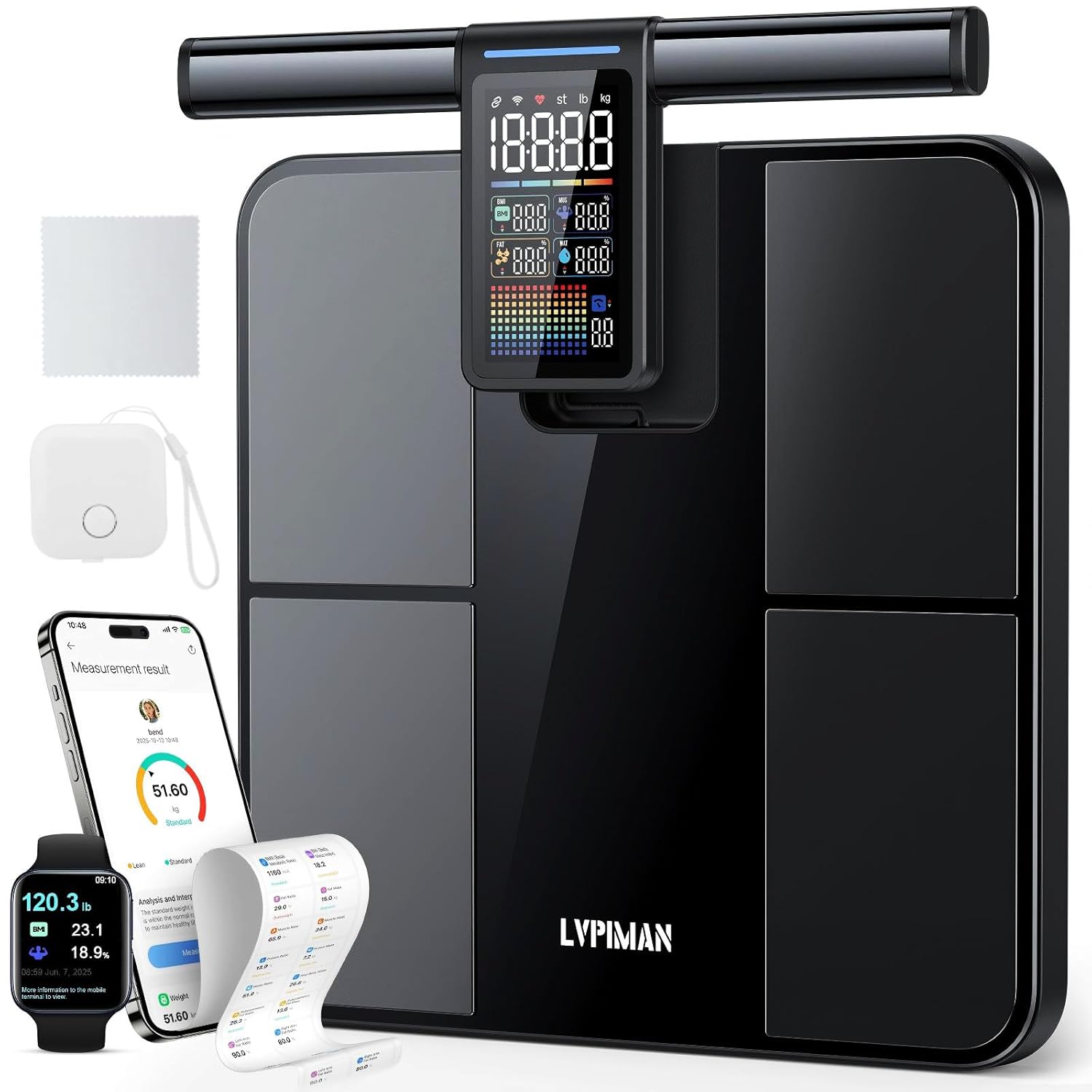 LVPIMAN Smart WiFi Body Fat Scale with 8 Electrodes, Body Composition Metrics

