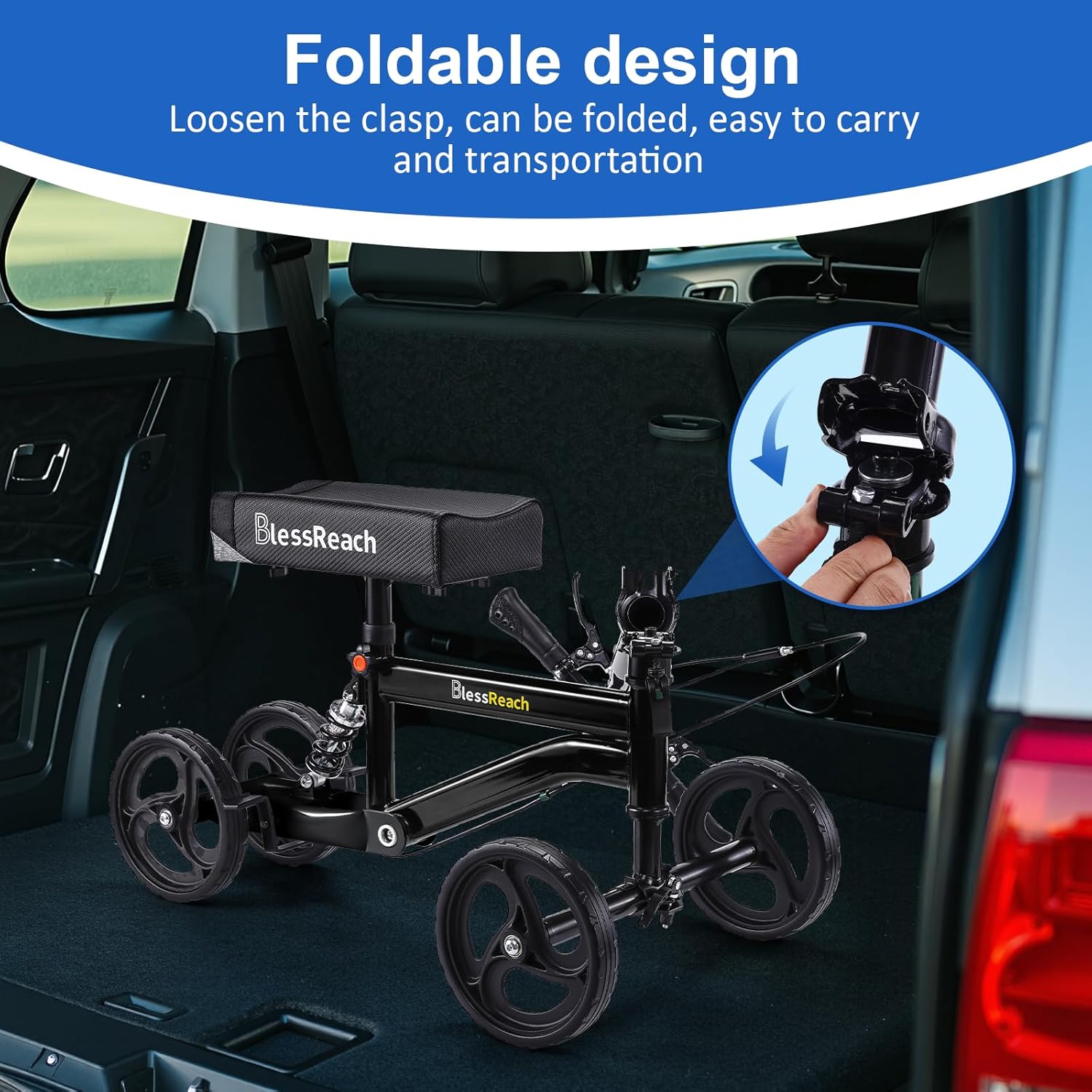 BlessReach Knee Scooter Walker Foldable Steerable Dual Handbrake Height Adjustable

