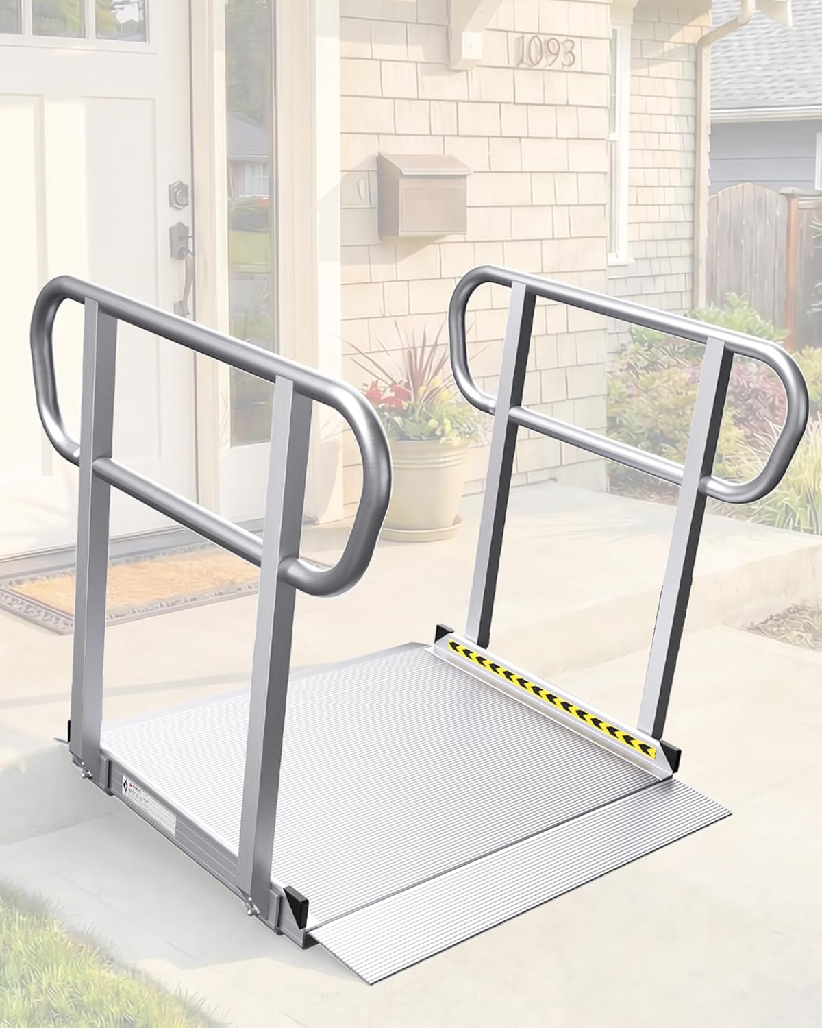 FACHNUO Portable Wheelchair Ramp with Handrails, Aluminum Step Access

