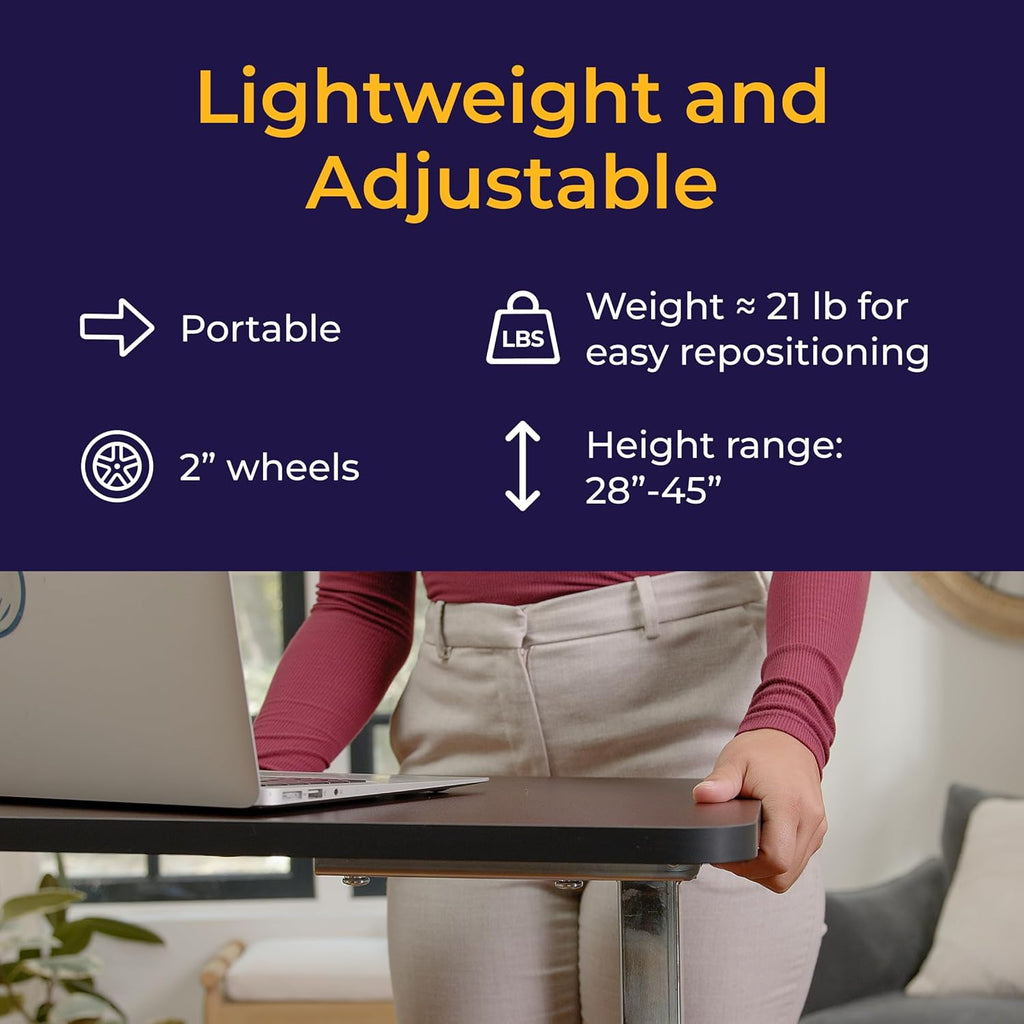 Drive Medical Non-Tilt Overbed Table with Wheels, Height-Adjustable Laminate Top

