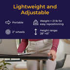 Drive Medical Non-Tilt Overbed Table with Wheels, Height-Adjustable Laminate Top

