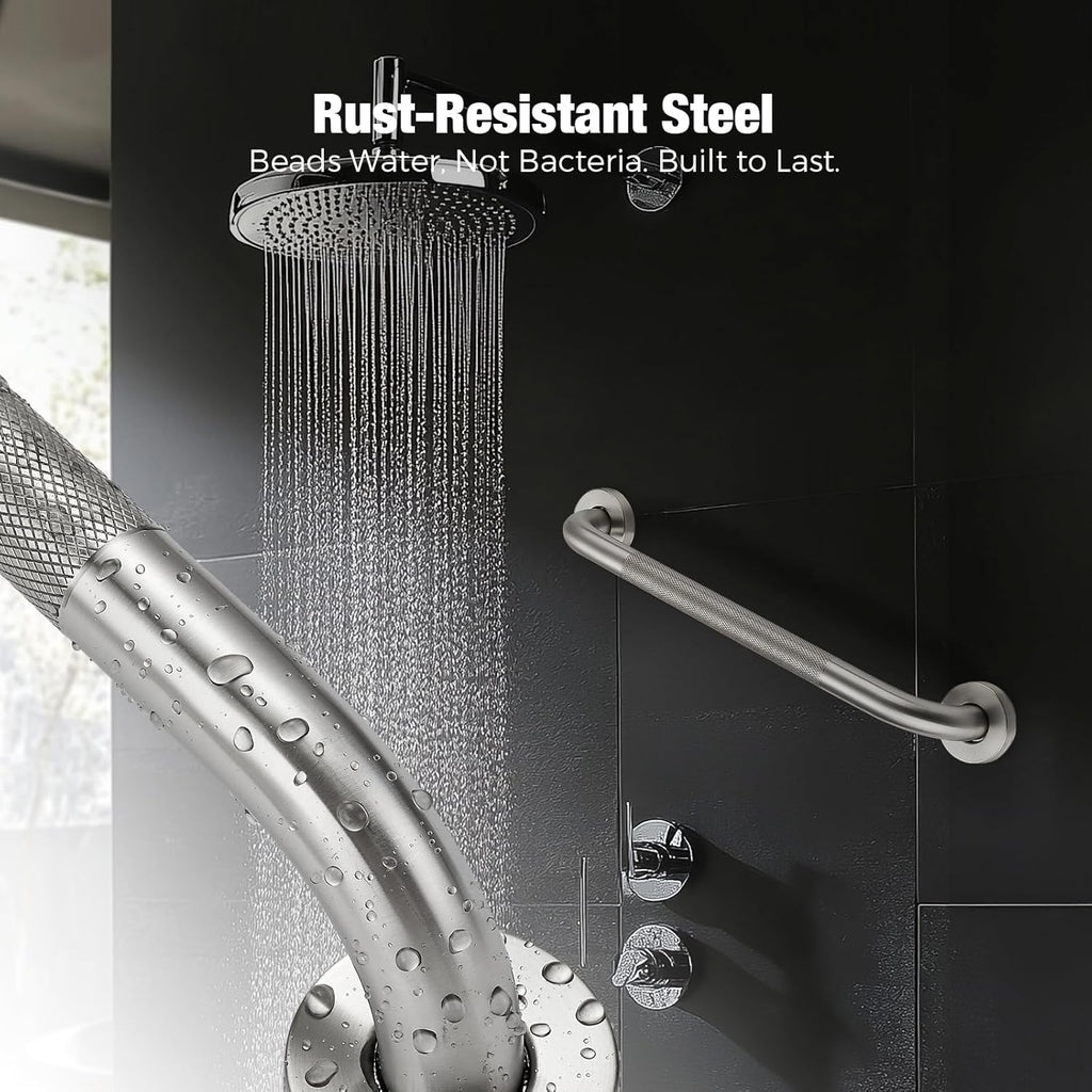 Stainless Steel Shower Grab Bar with Anti-Slip Textured Grip for Bathroom Safety


