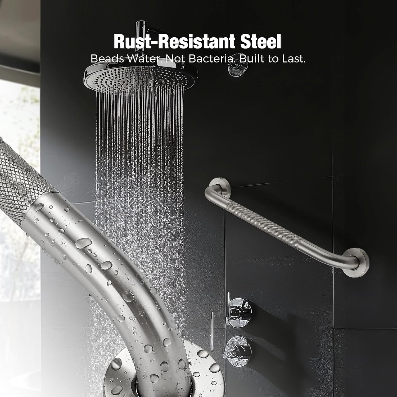 Stainless Steel Shower Grab Bar with Anti-Slip Textured Grip for Bathroom Safety

