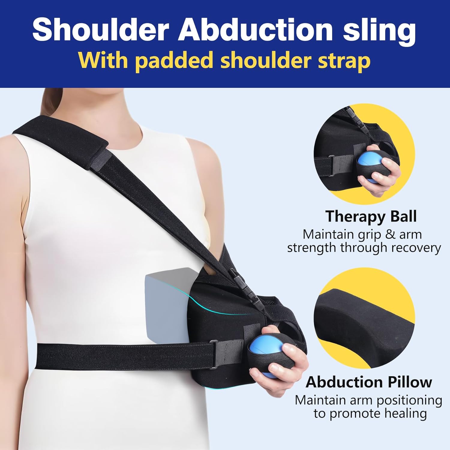 Shoulder Abduction Sling Immobilizer, Padded Rotator Cuff Support Brace with Pillow

