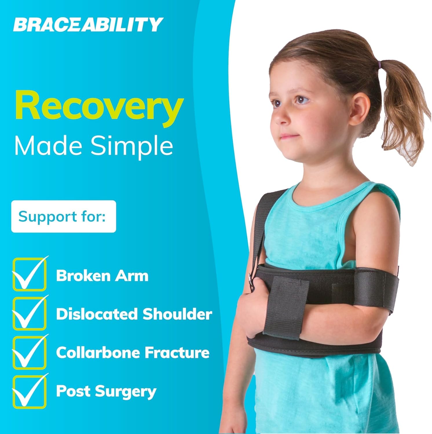 BraceAbility Pediatric Shoulder Immobilizer Arm Sling for Collarbone & Shoulder Injuries

