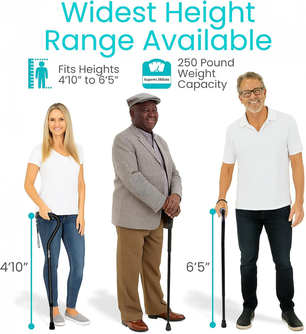Vive Adjustable Walking Cane for Adults with Offset Grip, Lightweight Aluminum

