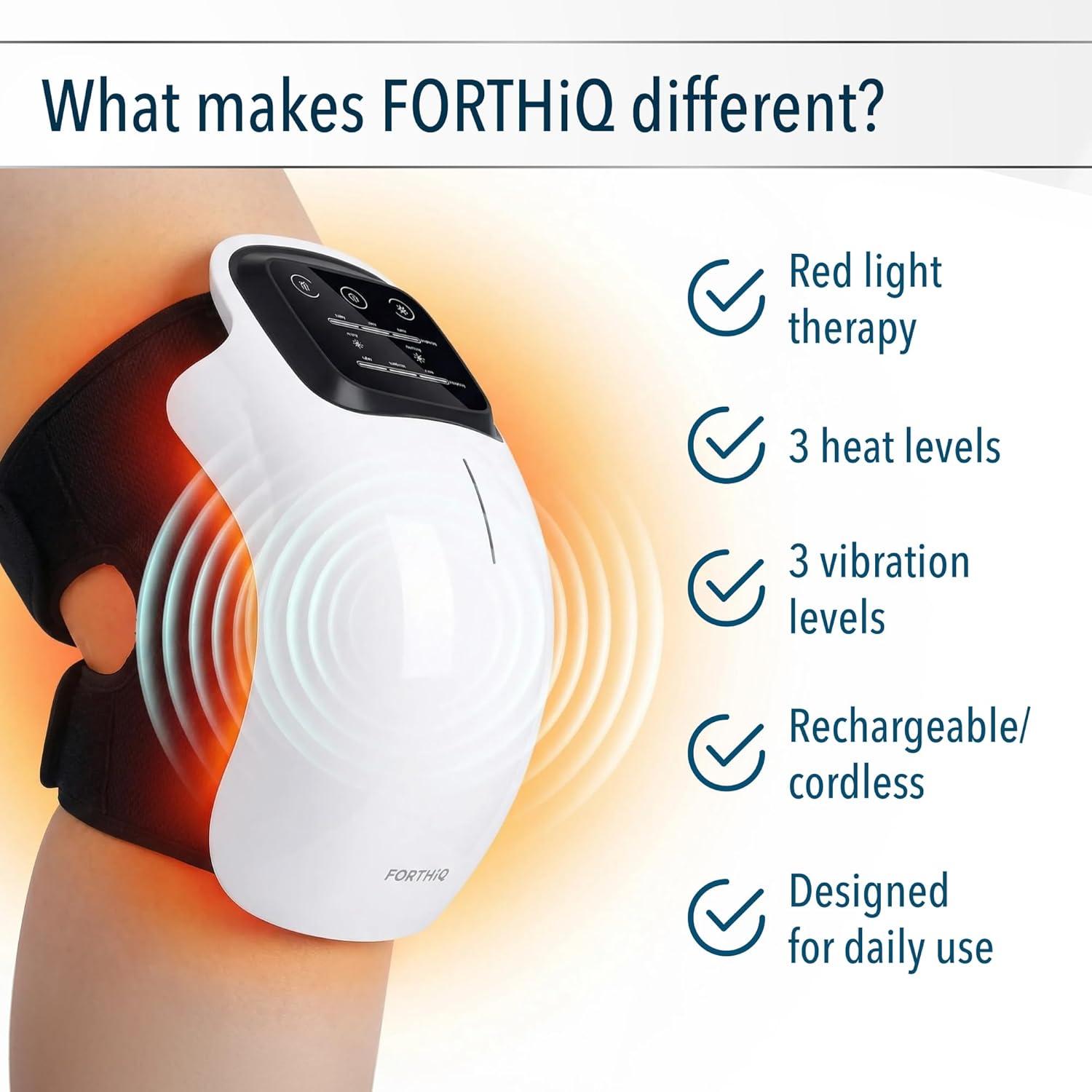 FORTHiQ Knee Massager with Heat and Red Light Therapy, Cordless Rechargeable

