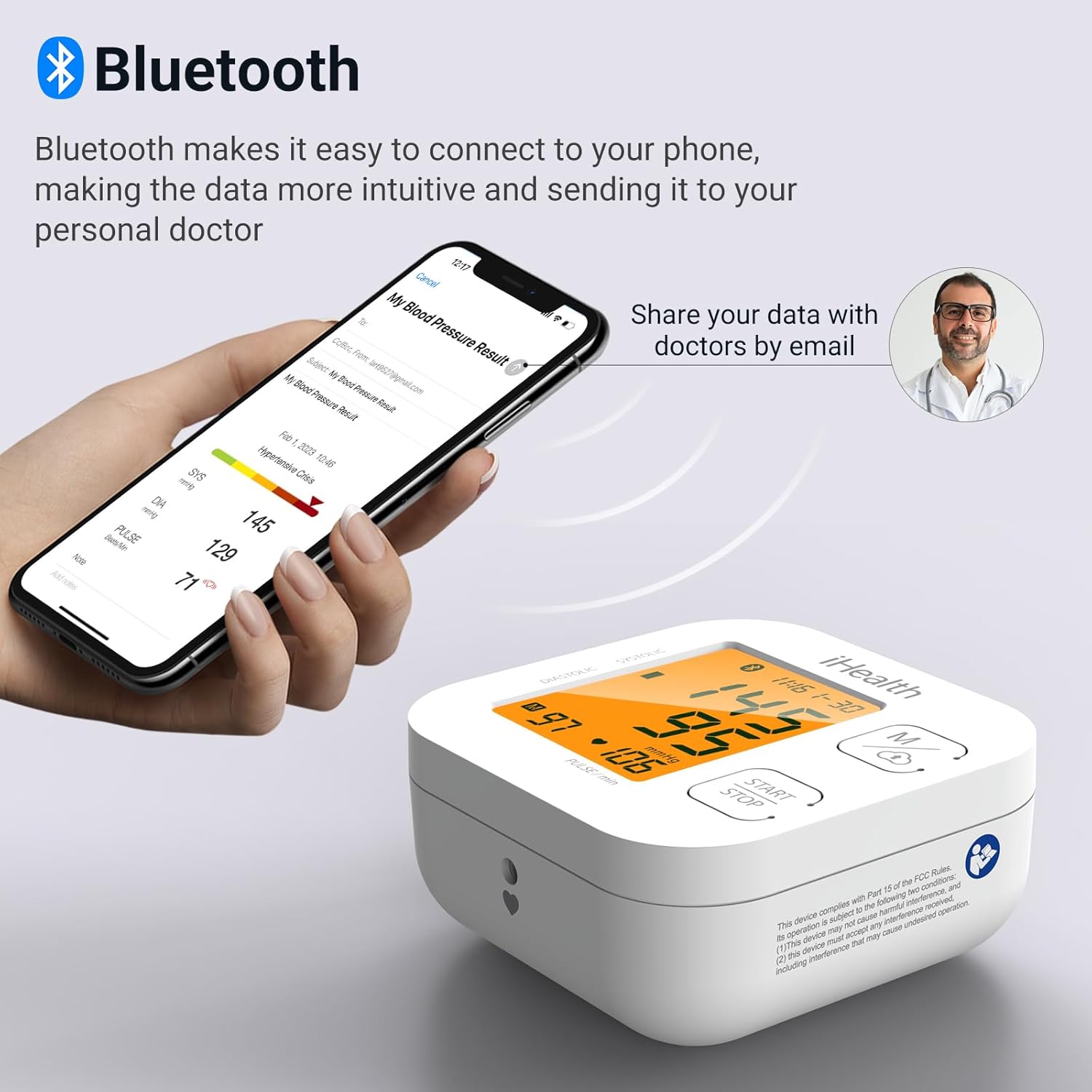 iHealth Track smart upper arm blood pressure monitor with wide range Bluetooth cuff

