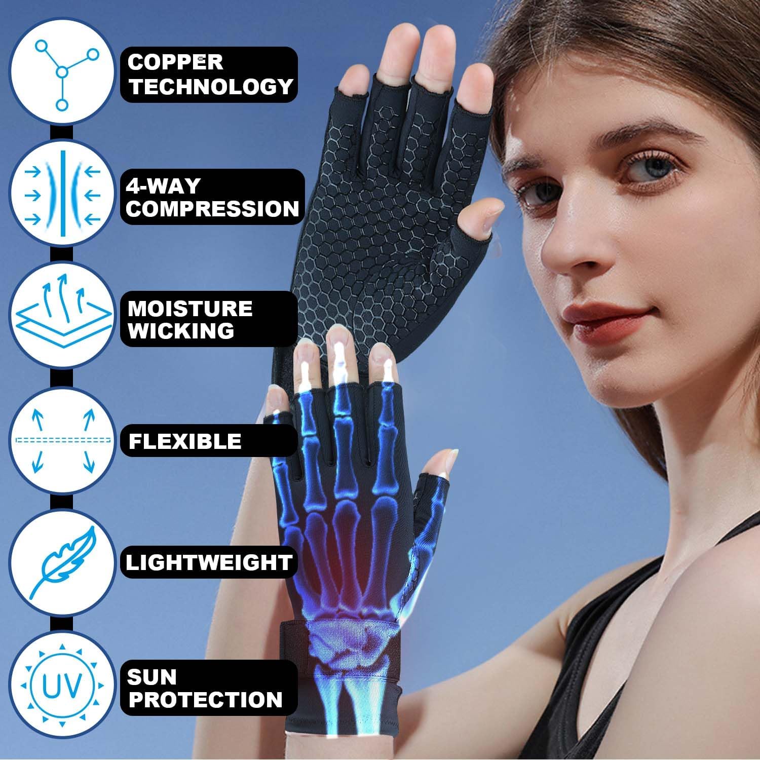 Copper Infused Arthritis Gloves for Men Women, Fingerless Compression Wrist Support

