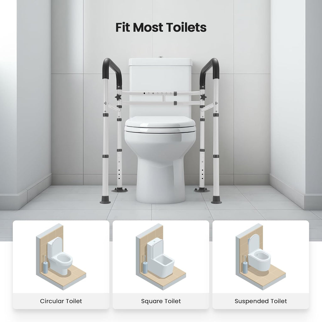 Careboda Foldable Toilet Safety Rails, Adjustable Grab Bar for Seniors and Disabled

