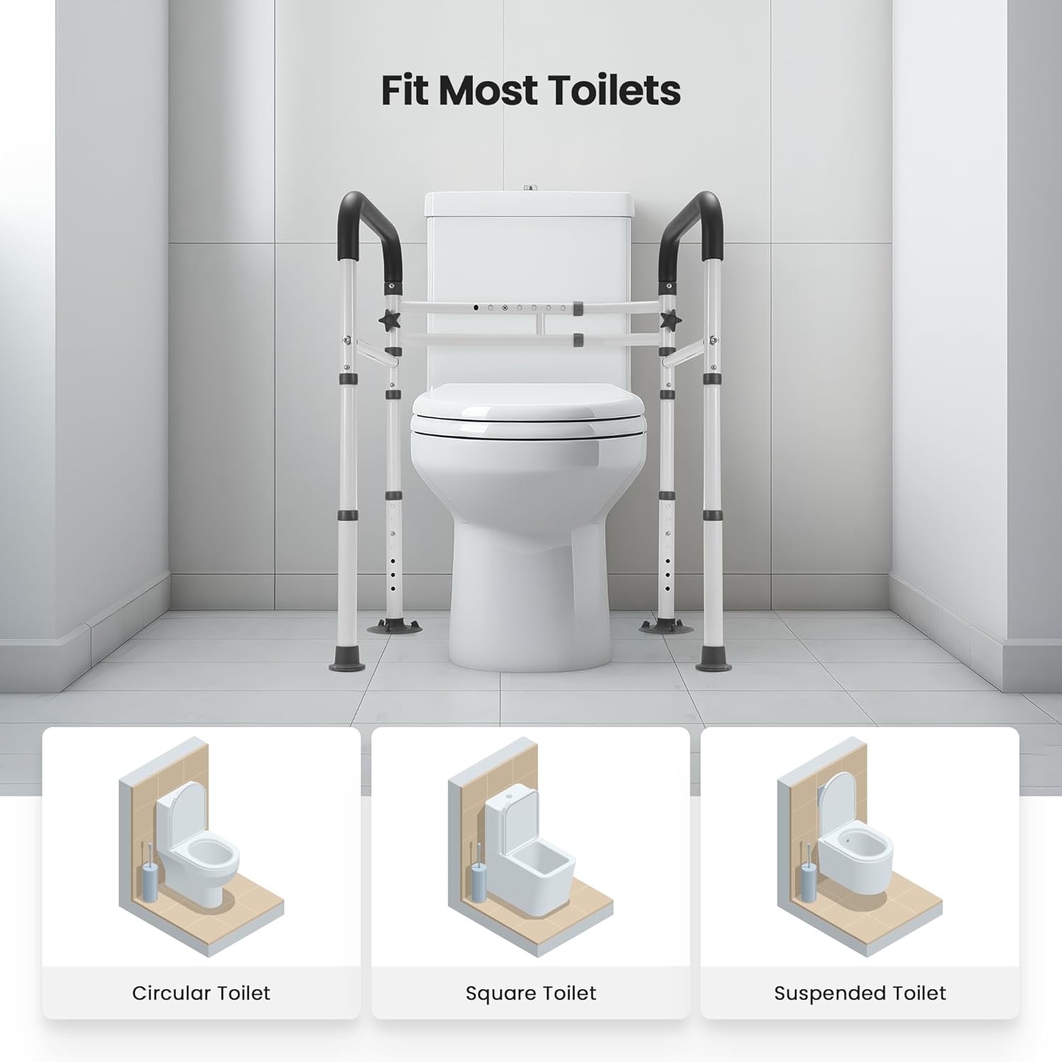 Careboda Foldable Toilet Safety Rails, Adjustable Grab Bar for Seniors and Disabled

