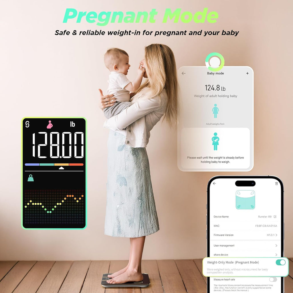 Runstar Smart Bathroom Scale, 8-in-1 VA Display for BMI Body Fat Heart Rate

