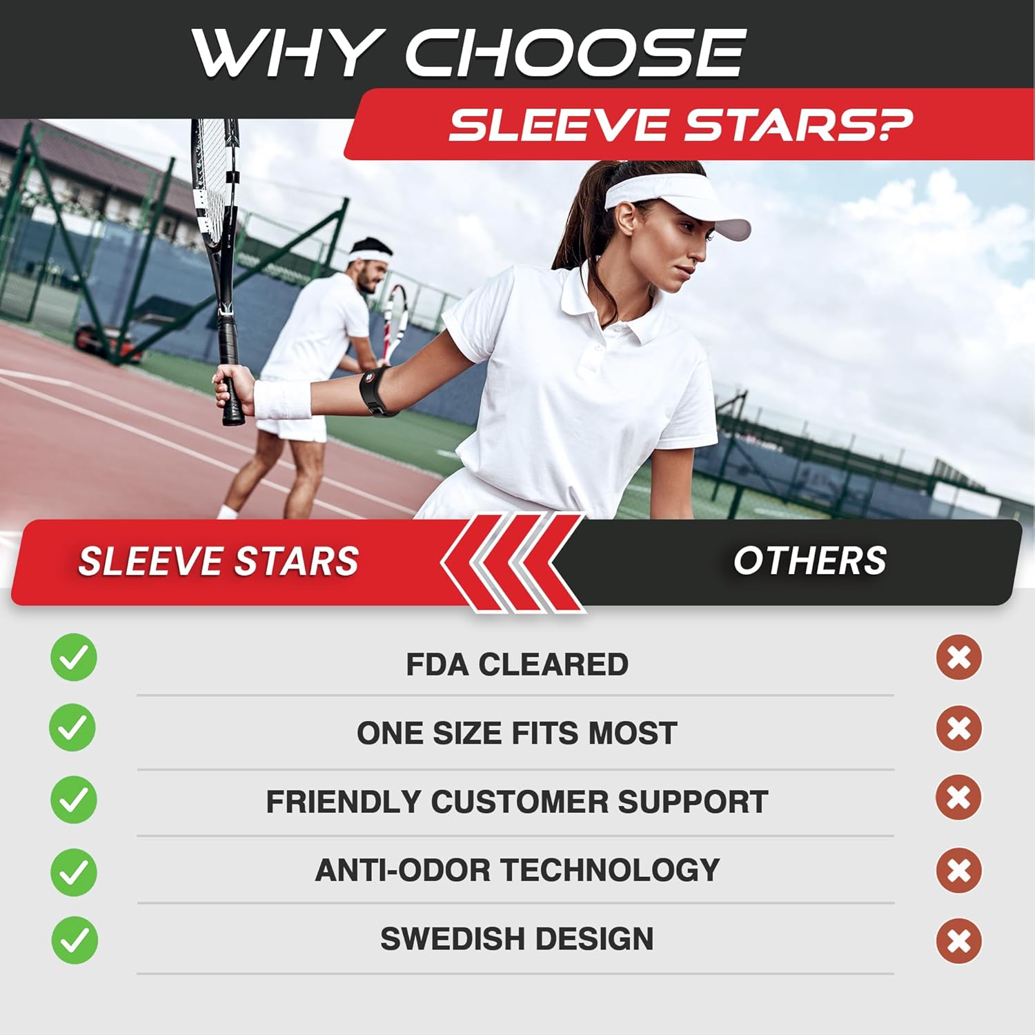 Sleeve Stars Counterforce Tennis Elbow Brace, Adjustable Hook & Loop Strap

