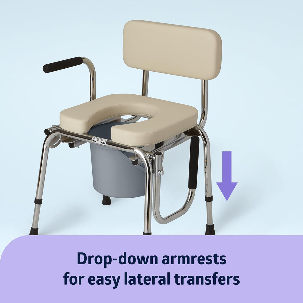 Medline Drop Arm Commode Chair with Padded Seat and Backrest, Removable Pail

