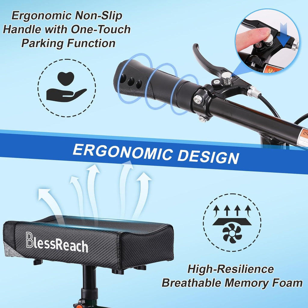BlessReach Knee Scooter Walker Foldable Steerable Dual Handbrake Height Adjustable

