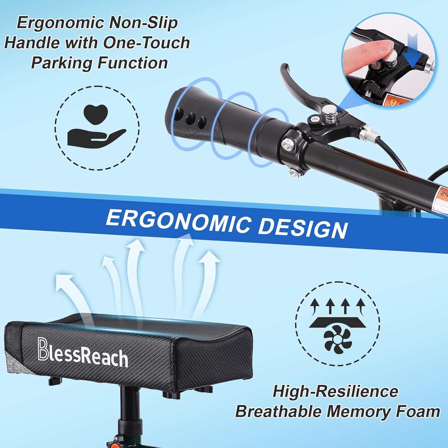 BlessReach Knee Scooter Walker Foldable Steerable Dual Handbrake Height Adjustable

