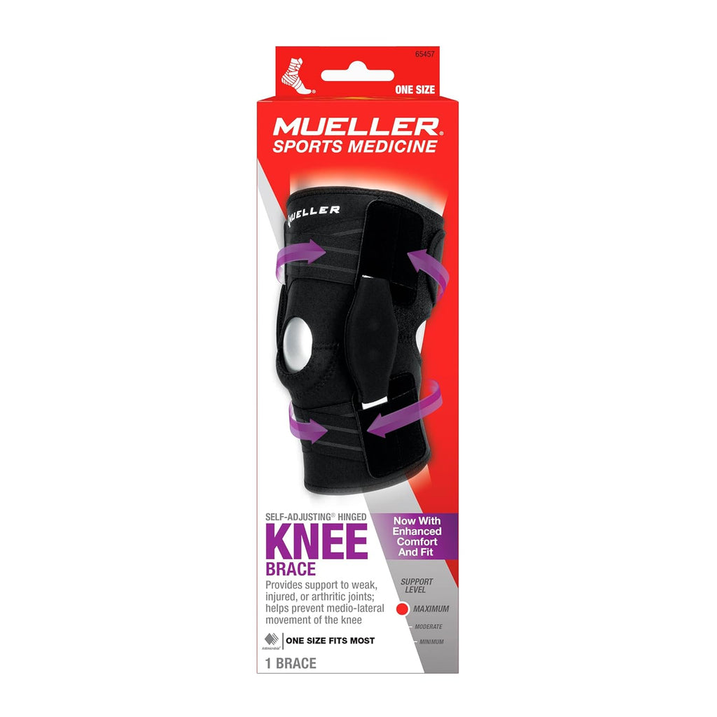 Mueller Hinged Knee Support Self-Adjusting for Compression and Pain Relief, Men/Women

