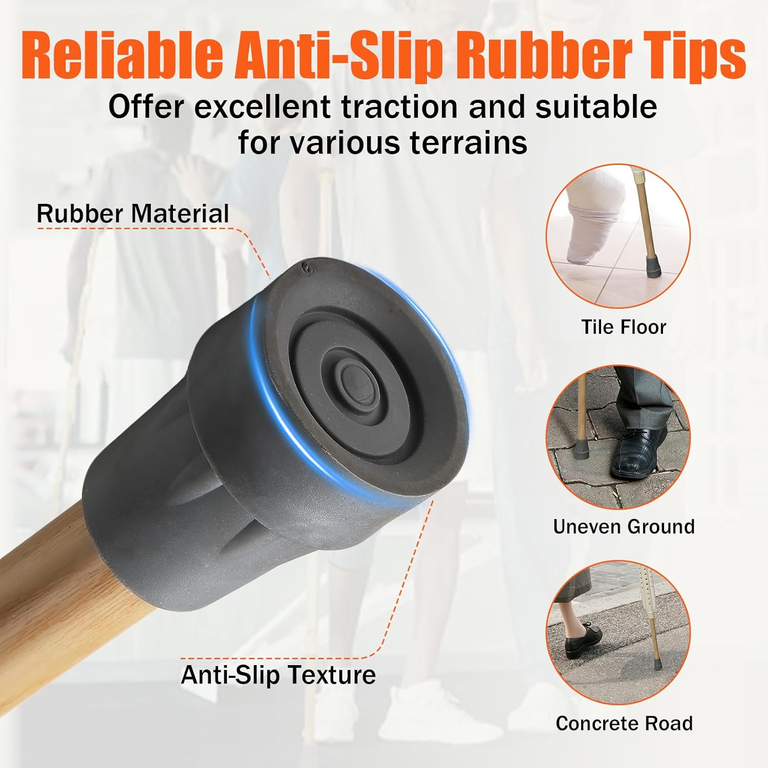 Aluminum Height Adjustable Underarm Crutches for Adults, Pair with Padded Cushions

