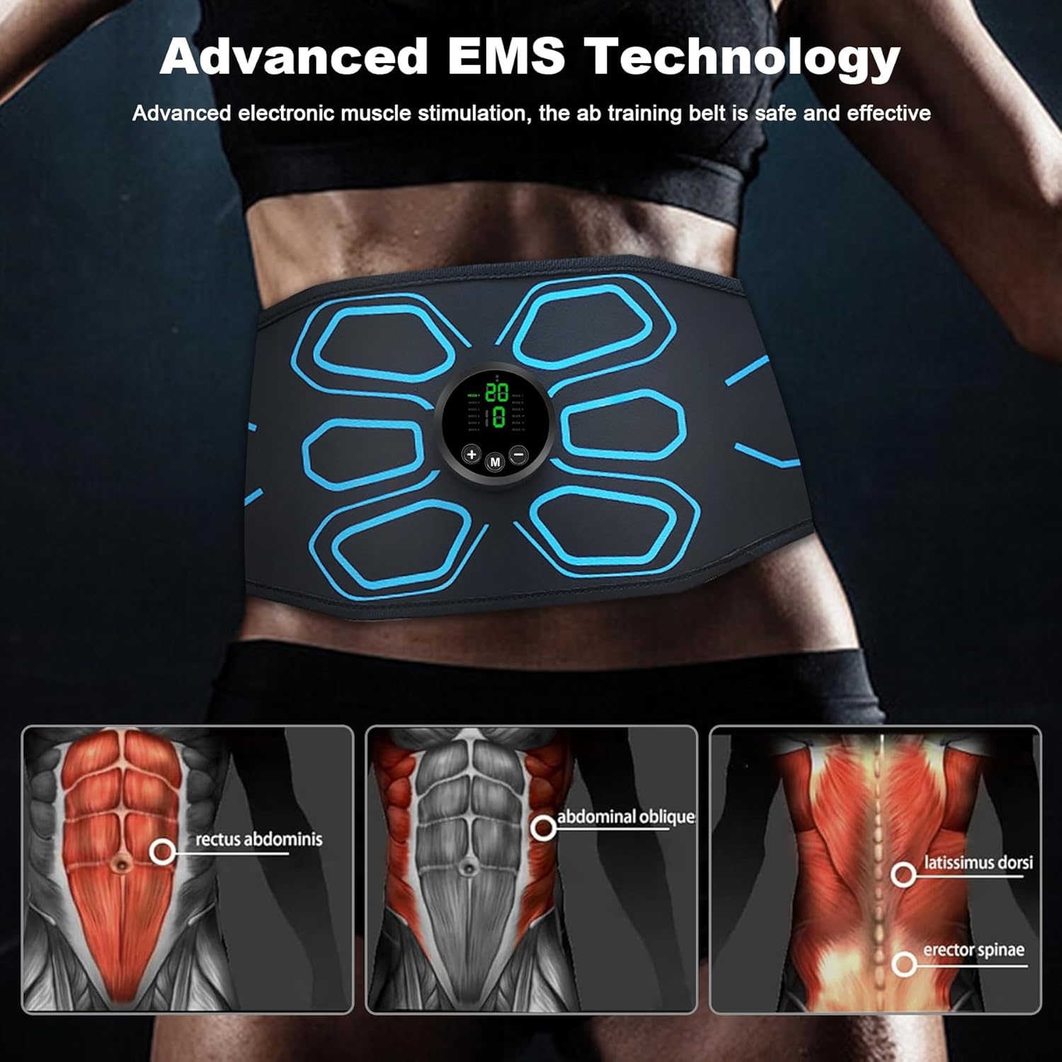 FDA Cleared TENS/EMS Muscle Stimulator for Abs, Electronic Ab Trainer for Home Gym

