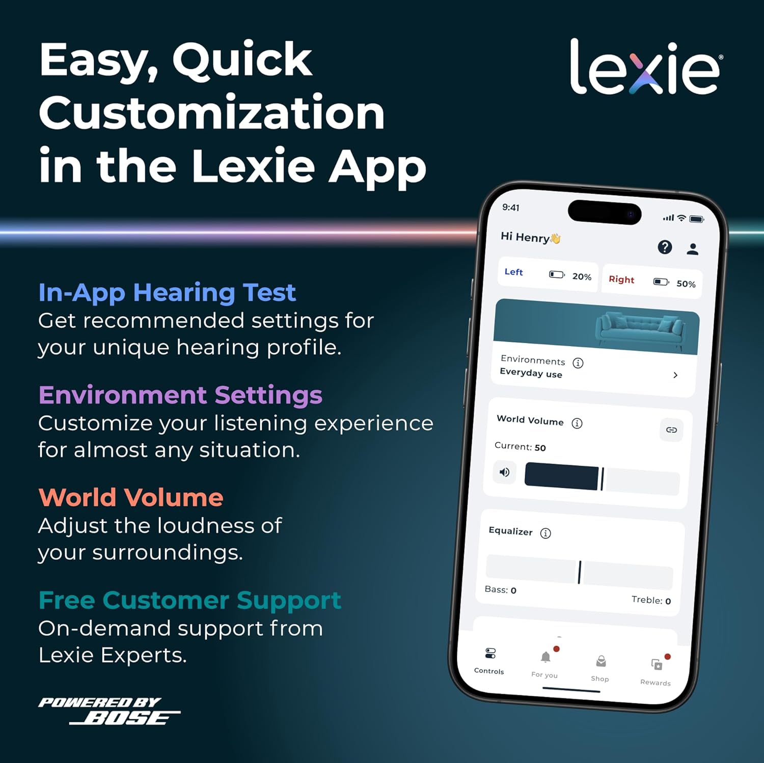 Lexie B2 Plus Powered by Bose OTC Rechargeable Hearing Aids with Charging Case

