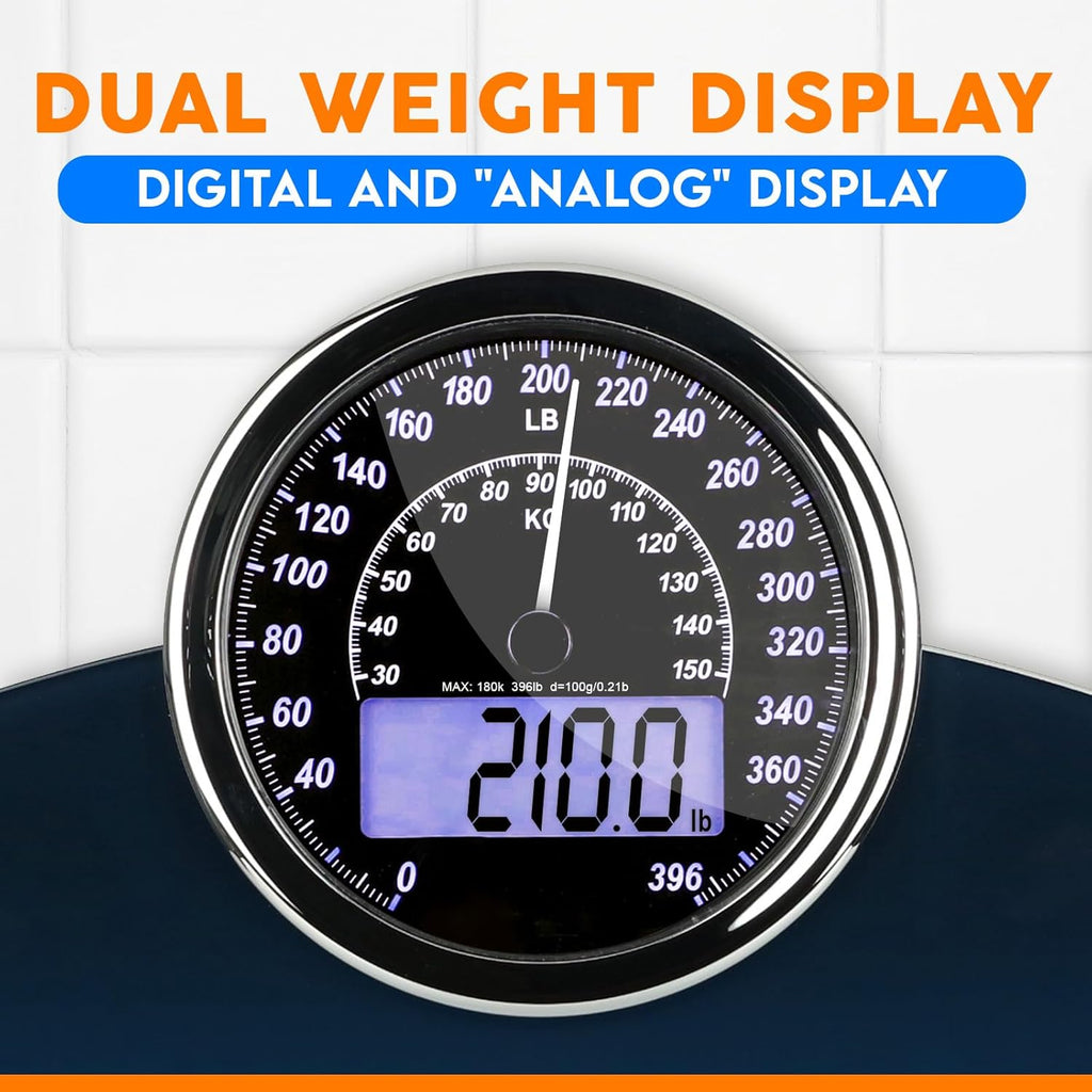 ZENO Hybrid 2-in-1 Analog Digital Bathroom Scale up to 400 lb, Tempered Glass

