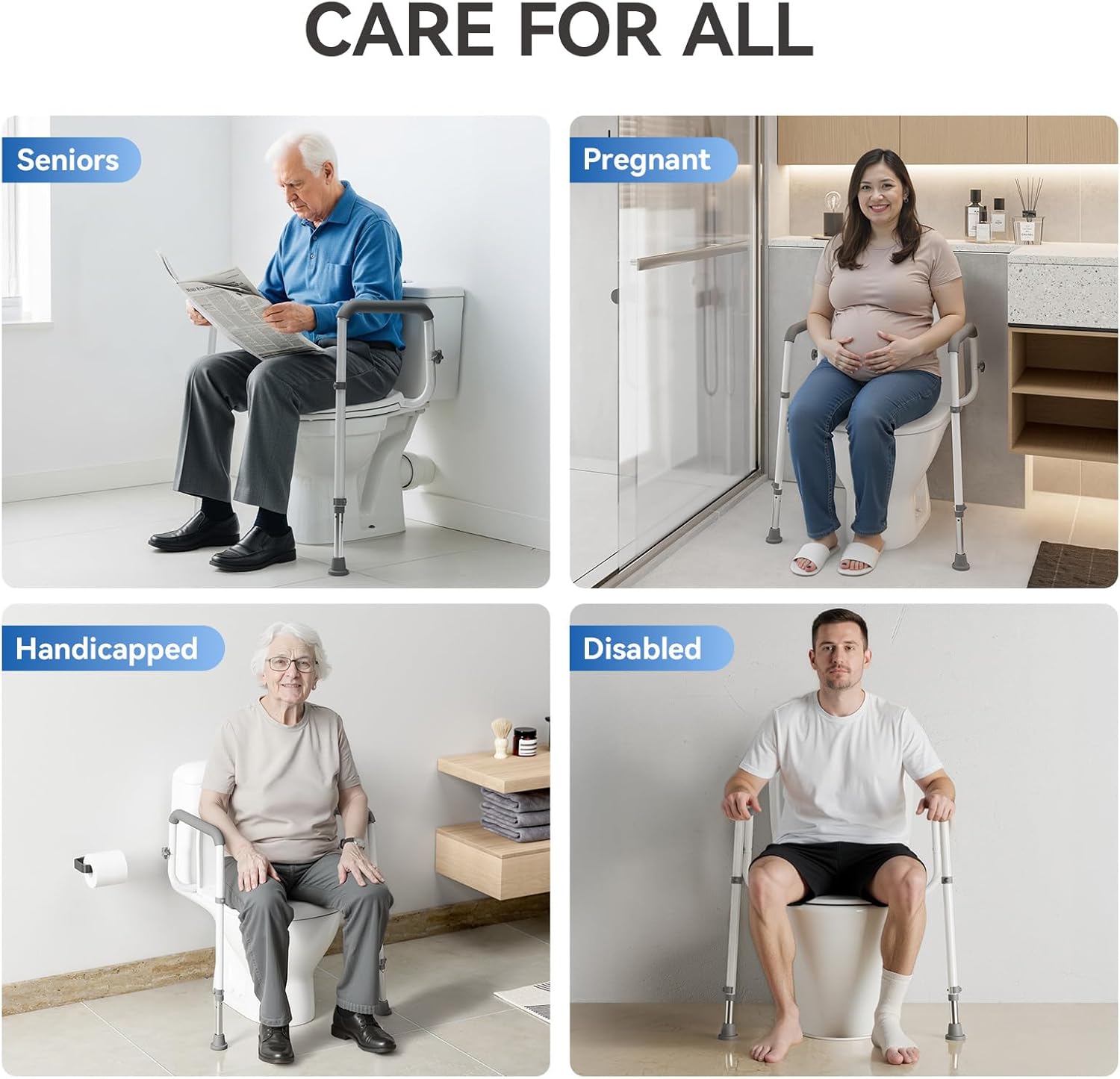 Loyoda Adjustable Toilet Safety Rails with Foam Armrests, Height-Adjustable Legs

