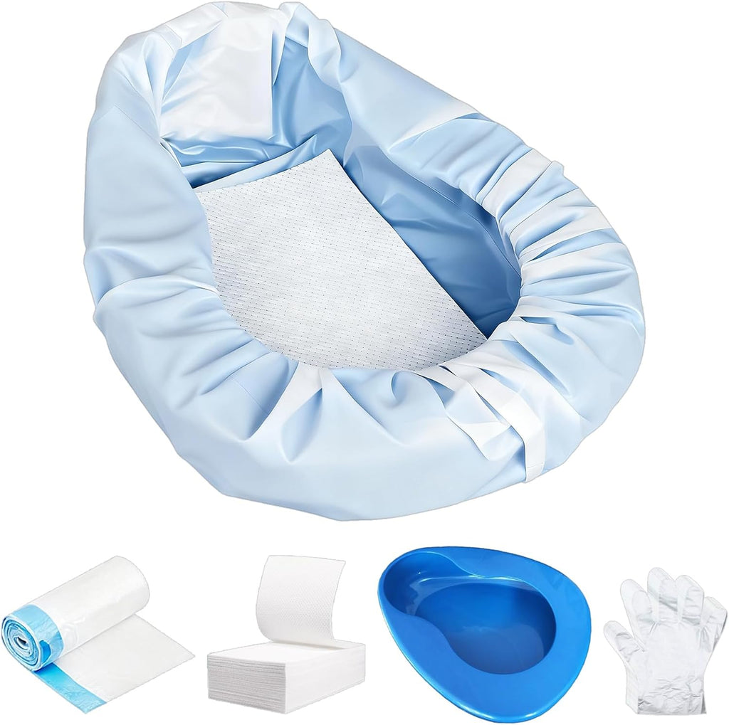 Bedpan Set with Disposable Liners, Absorbent Pads and Gloves for Elderly

