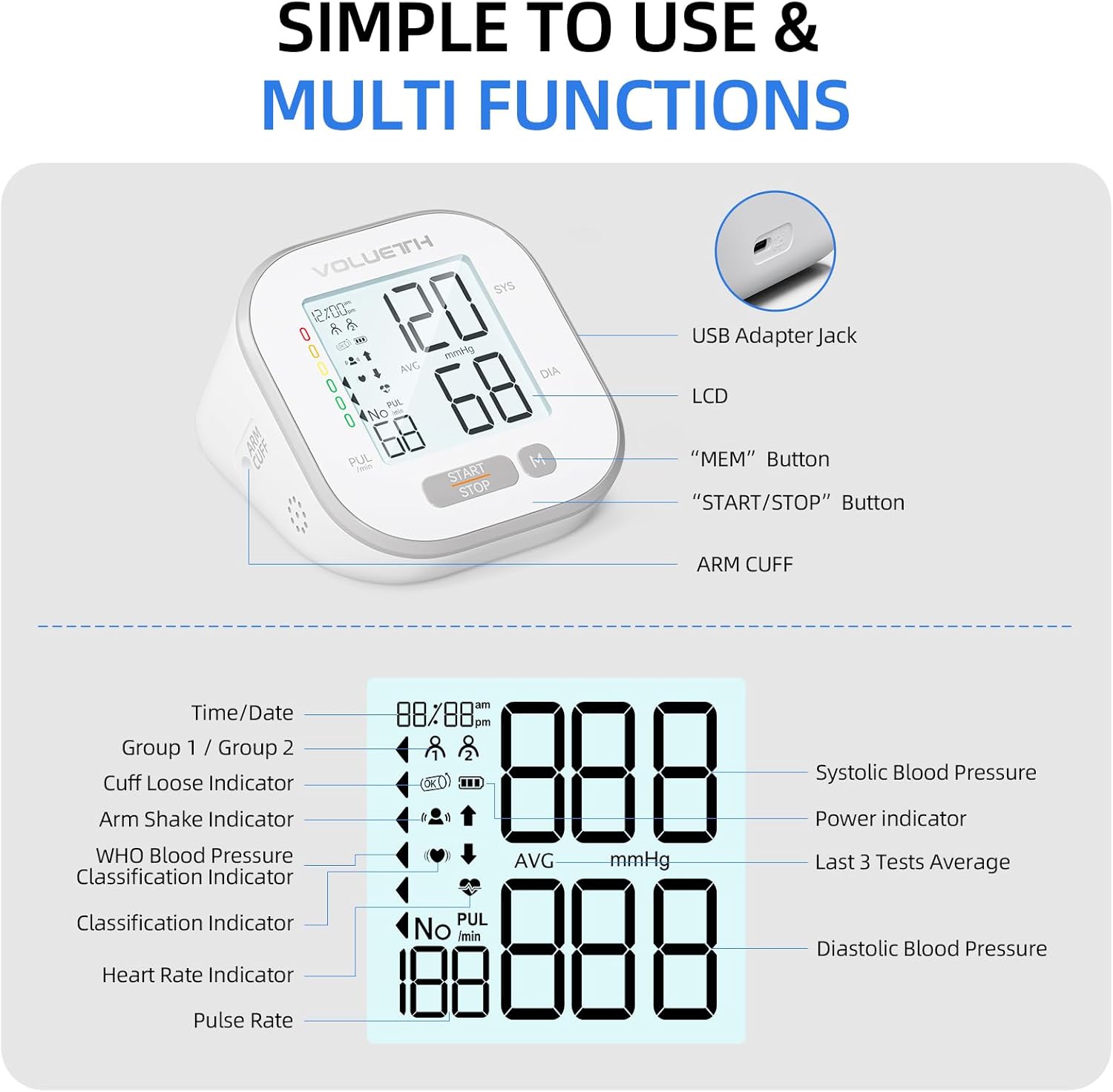 Pediatric Automatic Blood Pressure Monitor for Home Use, LCD Display Cuff Machine

