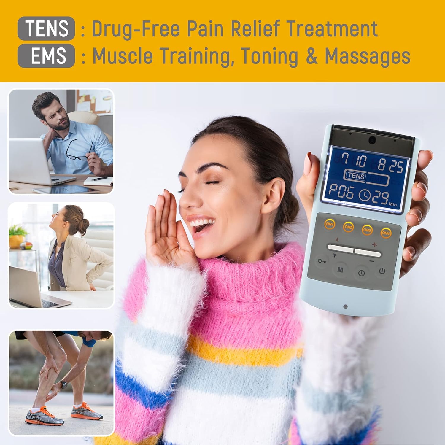 iStim EV-906 TENS EMS Muscle Stimulator Combo Unit with Gel Electrode Pads

