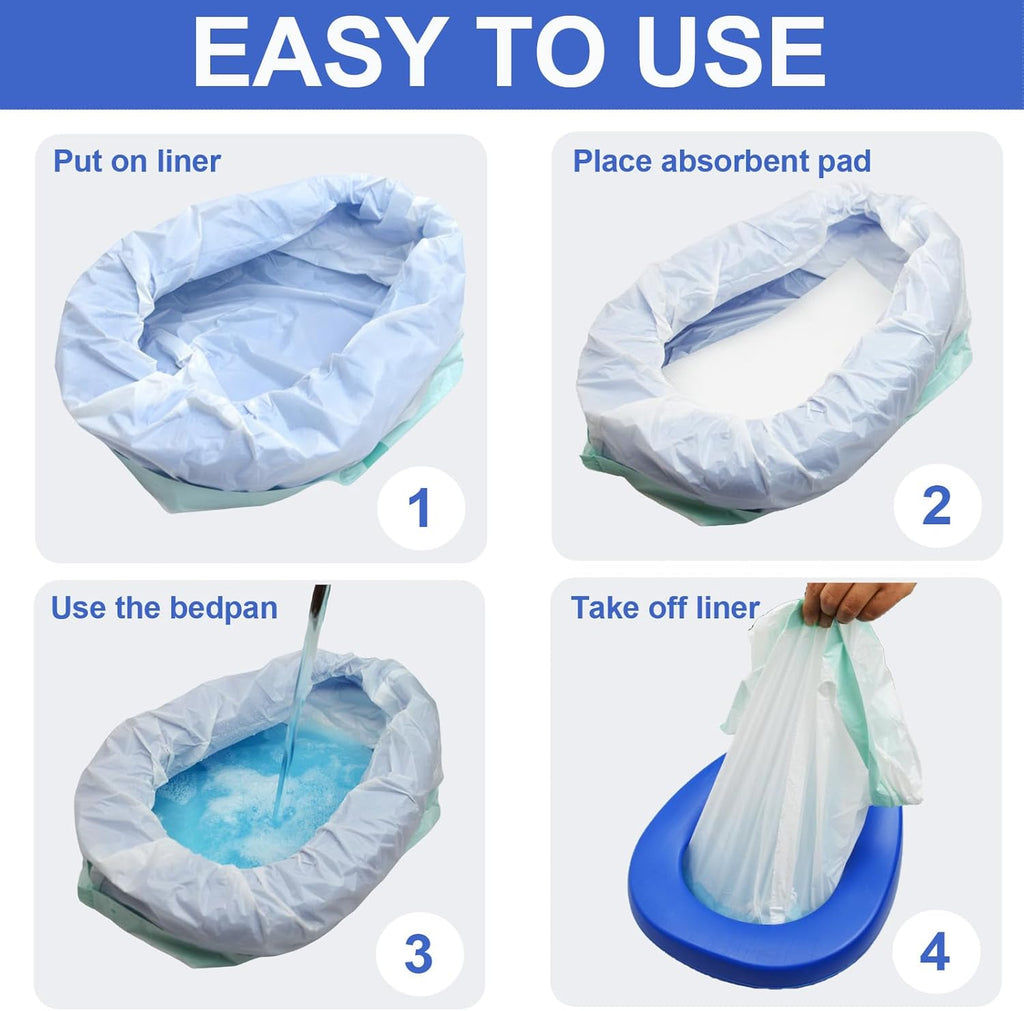 Bed Pan with Disposable Liners, Absorbent Pads, Gloves & Cleaning Brush

