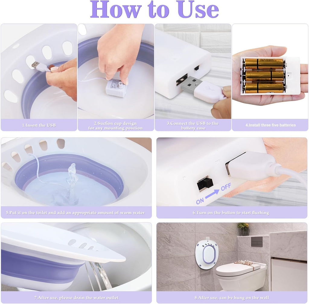 RUGUO Electric Sitz Bath for Toilet Seat, Automatic Flushing Soak Tub Kit

