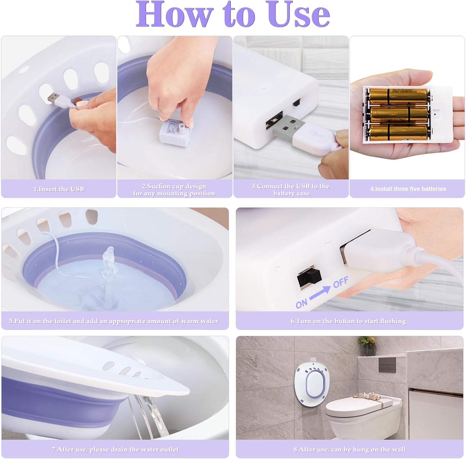 RUGUO Electric Sitz Bath for Toilet Seat, Automatic Flushing Soak Tub Kit

