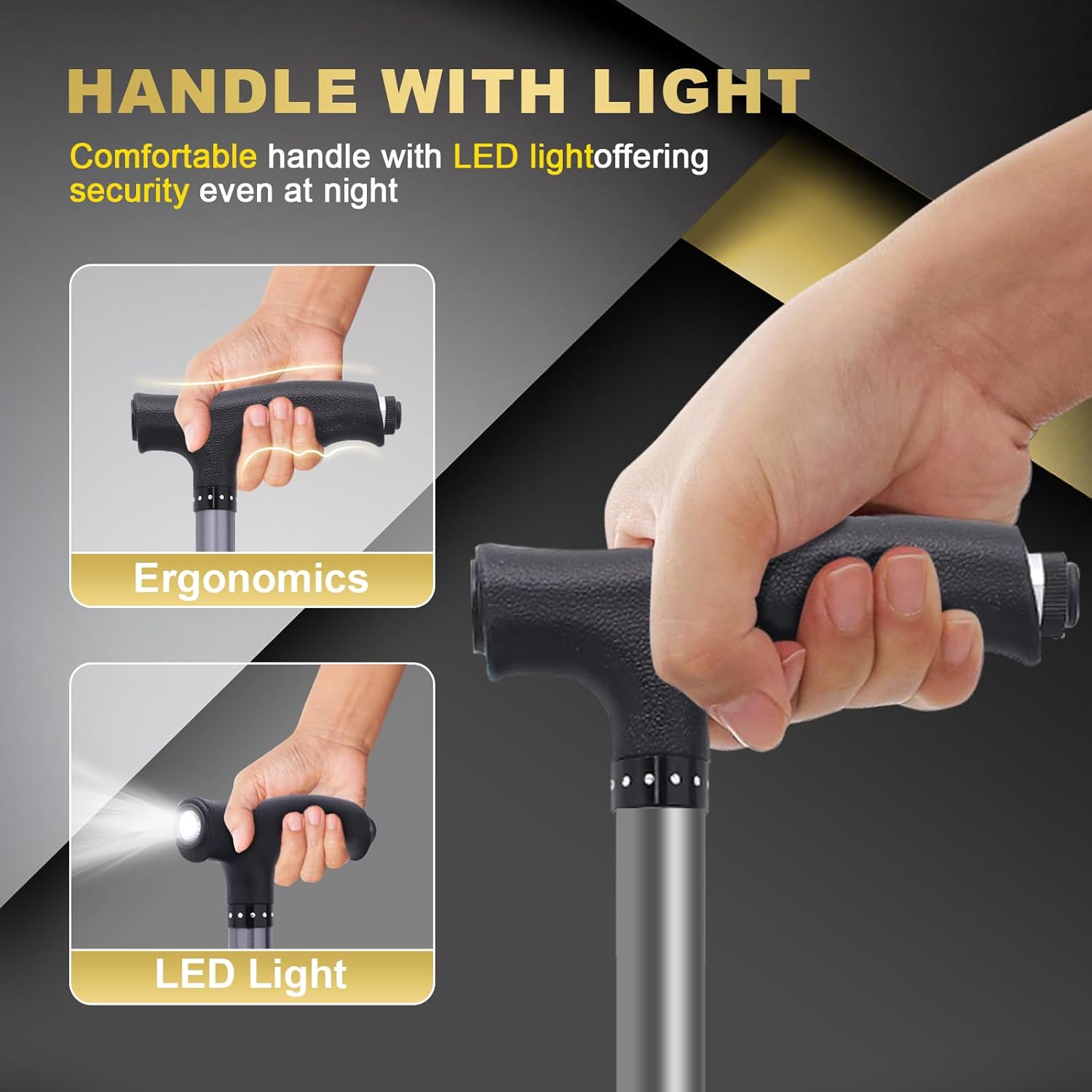 BigAlex Folding Walking Cane with Seat and LED Light, Adjustable Walking Support

