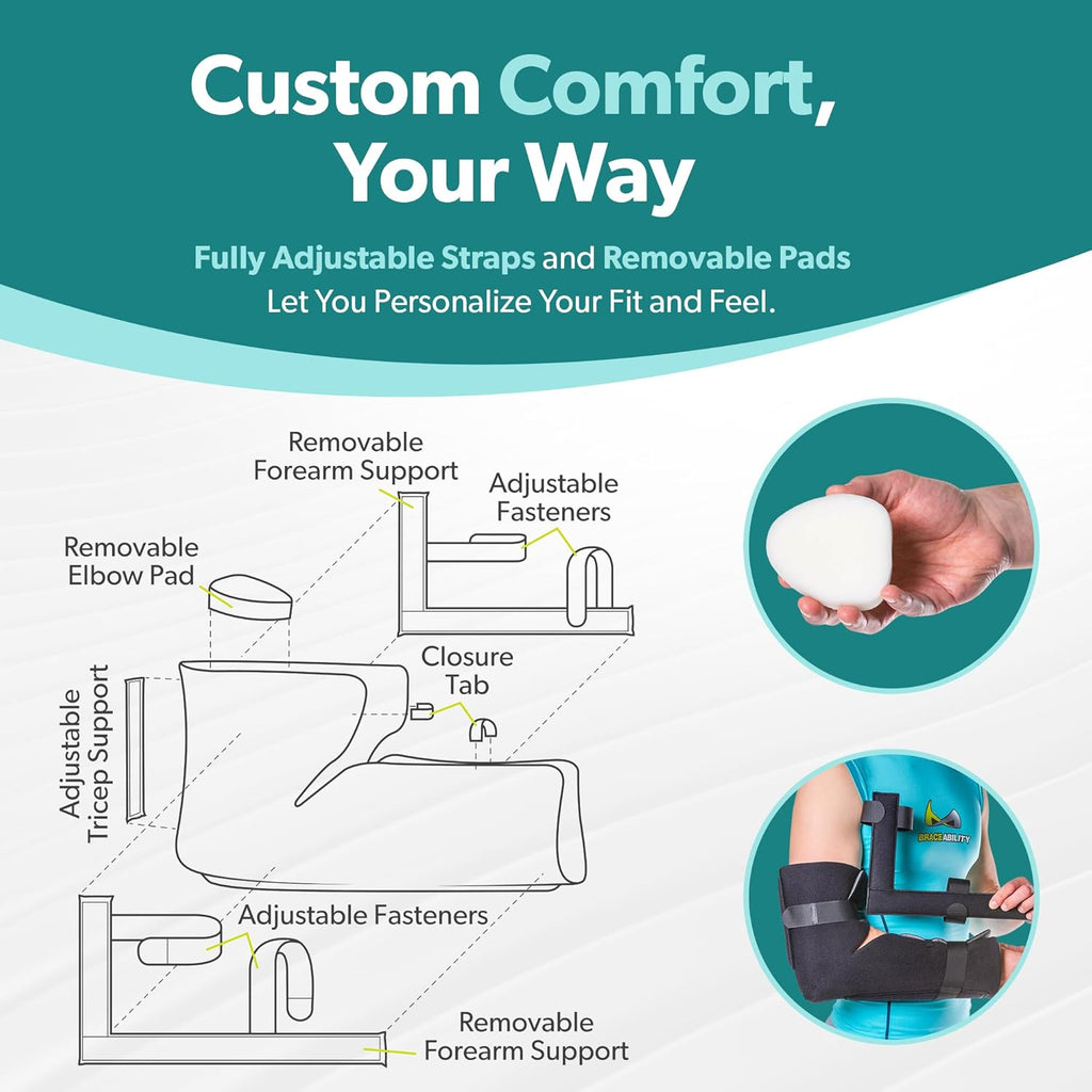 BraceAbility Elbow Immobilizer Brace with Removable Arm Splint for Elbow Injuries

