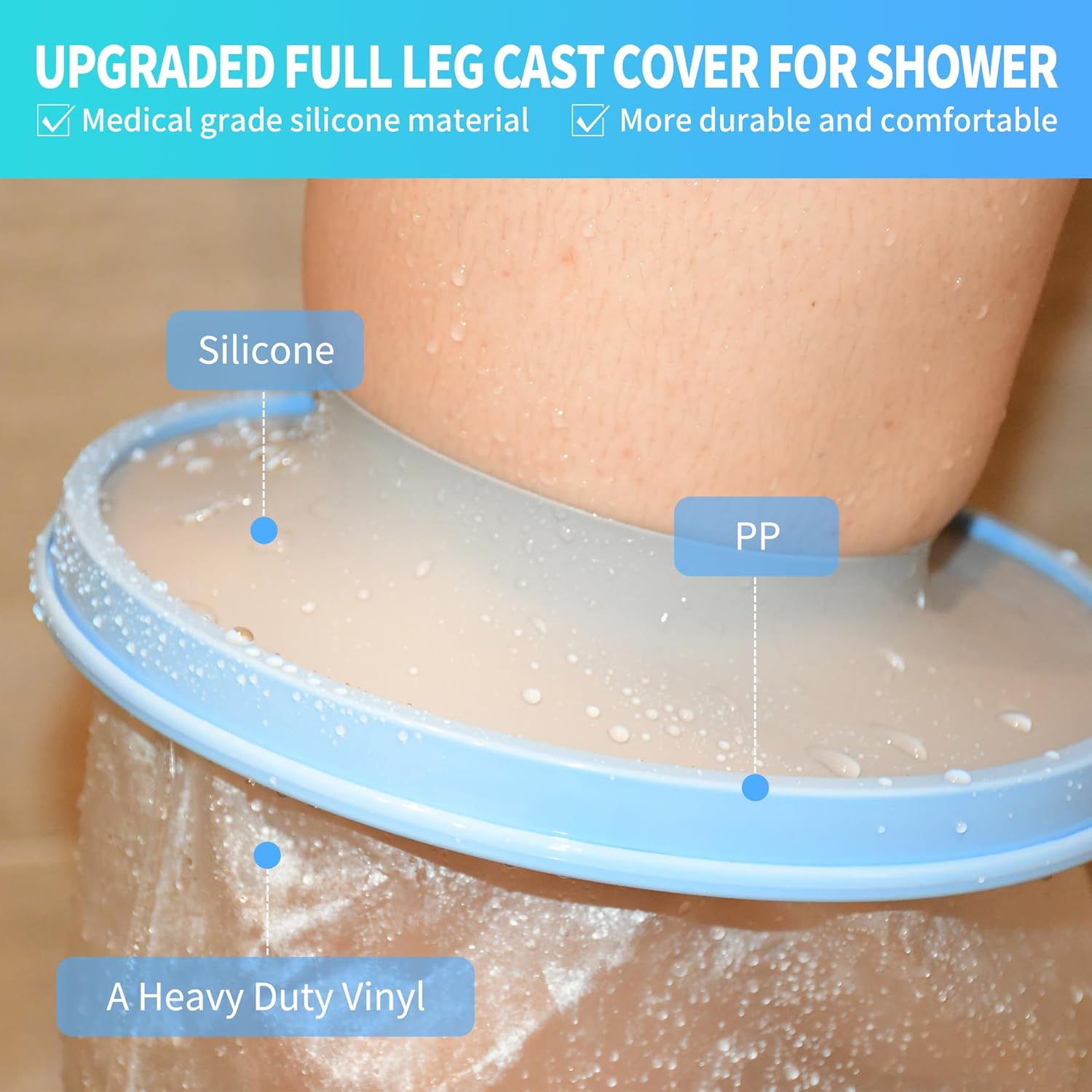 KT2105-EL Waterproof Full Leg Cast Protector for Shower, Leg Cast Cover

