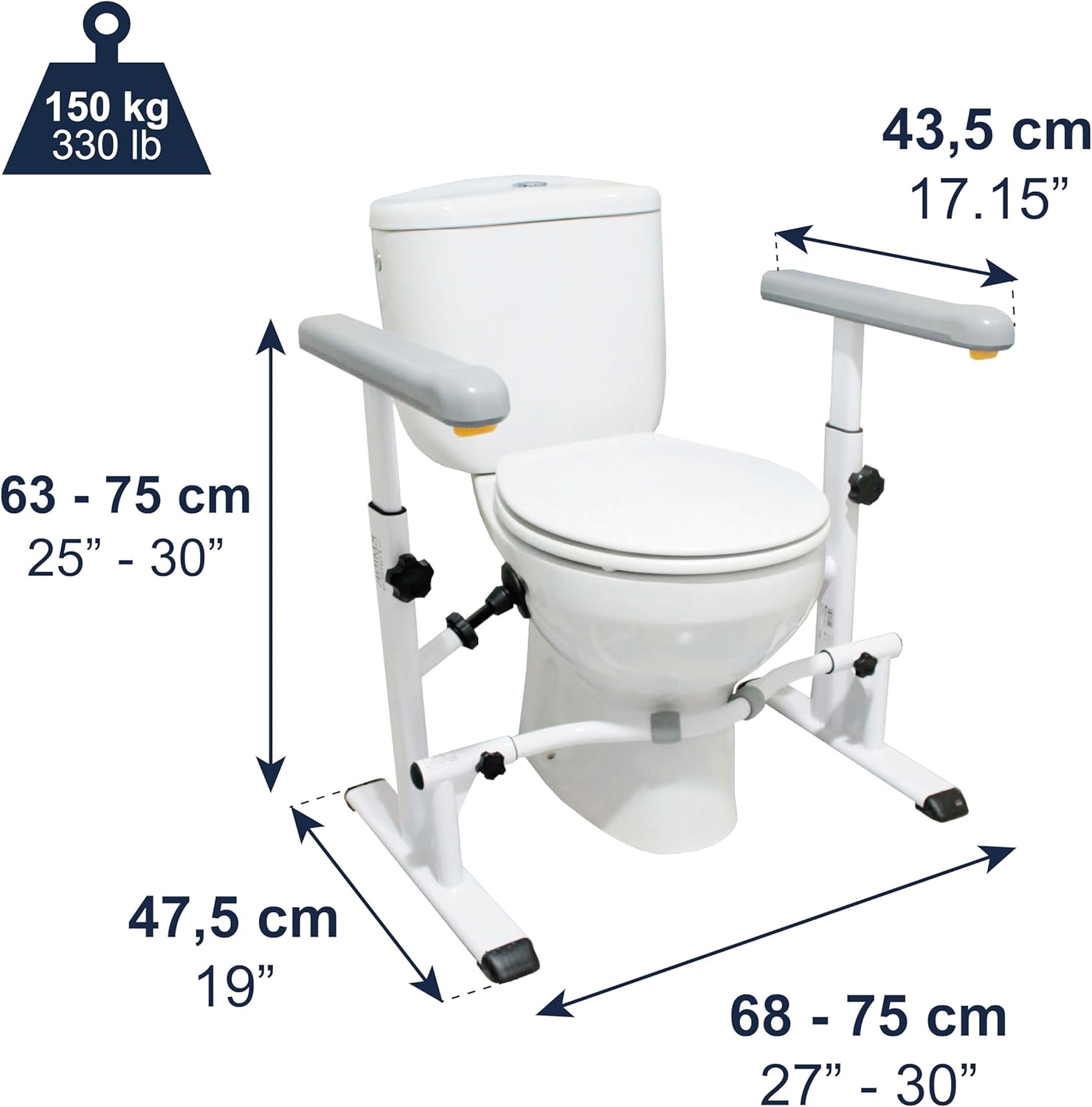 KMINA Toilet Safety Rails for Seniors, Adjustable Grab Bars with Handles

