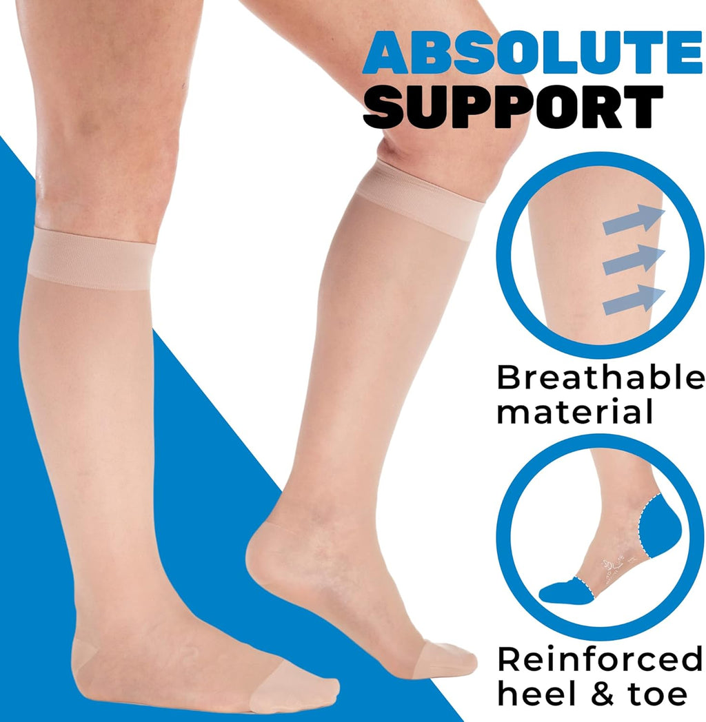 Made in USA Sheer Compression Knee High Socks for Women 15-20mmHg, 3 Pairs A101NA1-3


