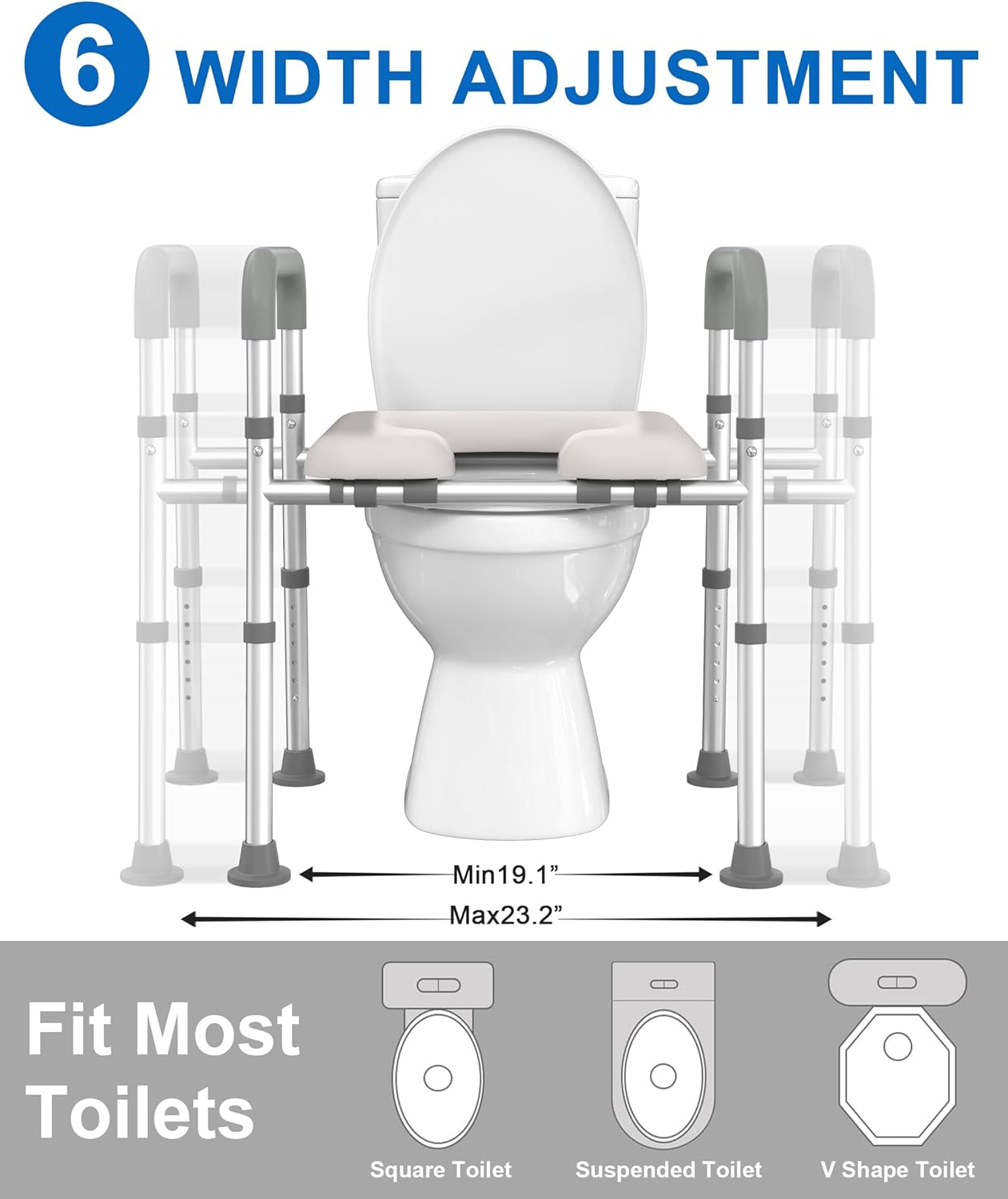 HOMLAND Raised Toilet Seat with Handles, Adjustable Height & Width, Padded Riser


