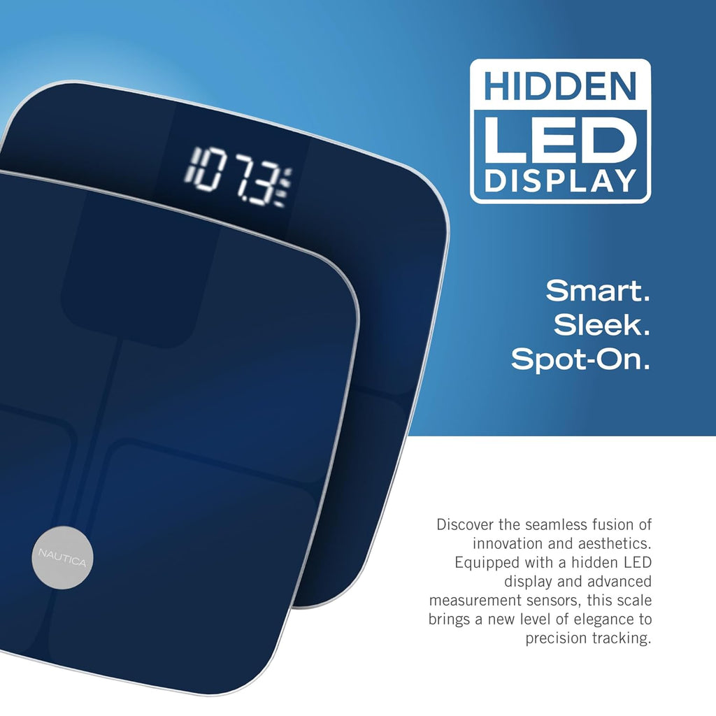 Nautica Smart Body Composition Scale with BMI, Body Fat, Bluetooth App, Hidden LED

