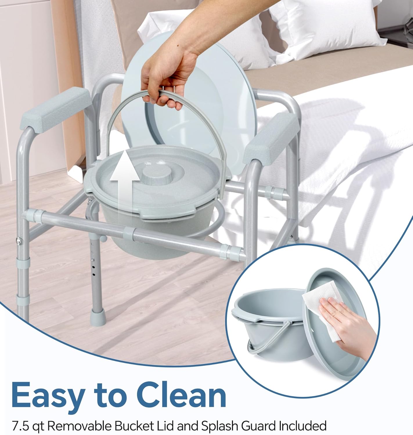 HOMLAND 3-in-1 Bedside Commode Chair with Removable 7.5Qt Potty Bucket, 350 lb

