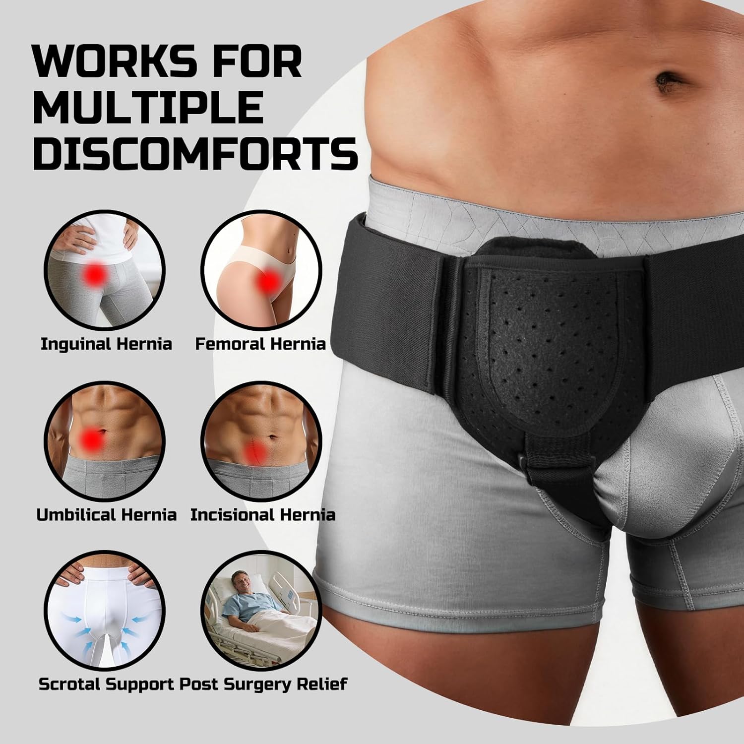 Adjustable Inguinal Hernia Belt for Men & Women, Compression Hernia Support

