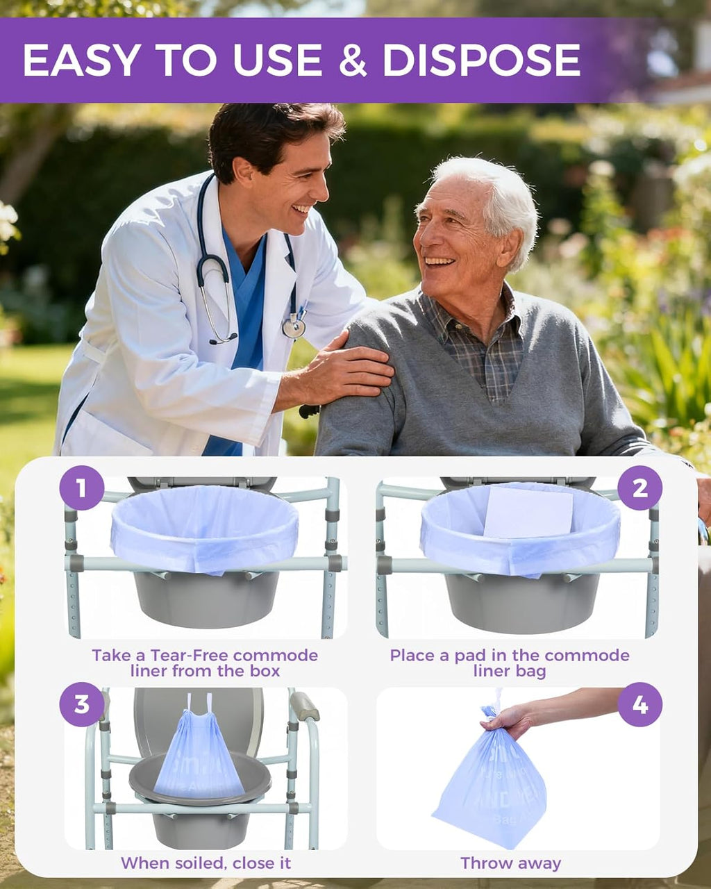 AWoHH Bedside Commode Liners with Absorbent Inserts, Leak-Proof Odor Control

