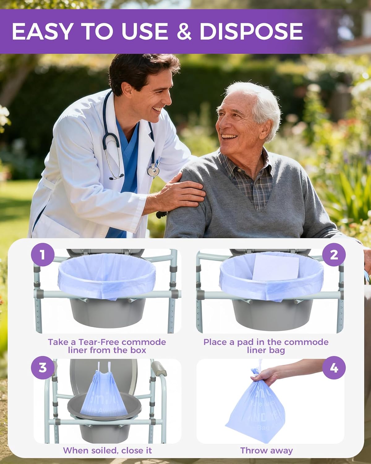 AWoHH Bedside Commode Liners with Absorbent Inserts, Leak-Proof Odor Control


