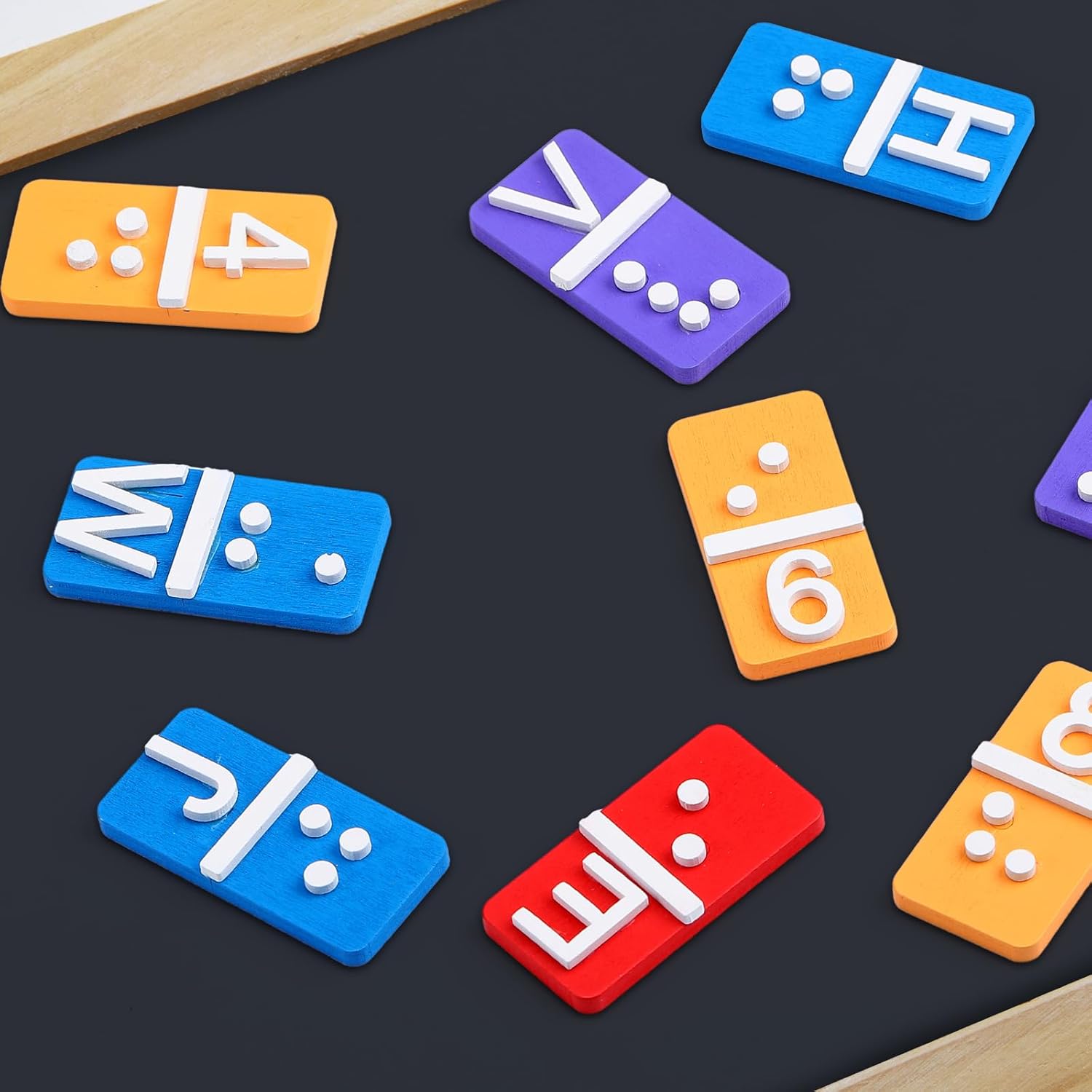 Feifeiya Wooden Braille Alphabet and Number Tiles with Raised Dots and Punctuation

