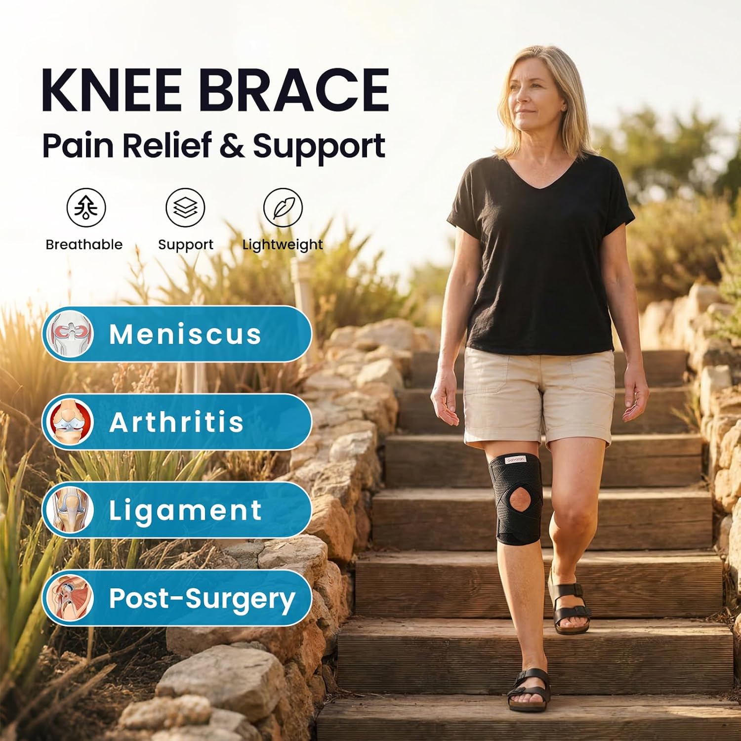 Galvaran Knee Brace with Side Stabilizers for Meniscus, ACL, MCL Support

