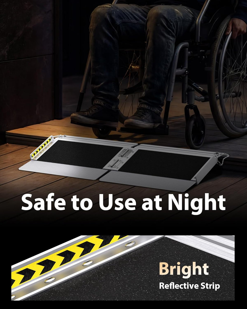 FACHNUO Portable Threshold Wheelchair Ramp with Self-Adjusting Bottom, Non-Slip

