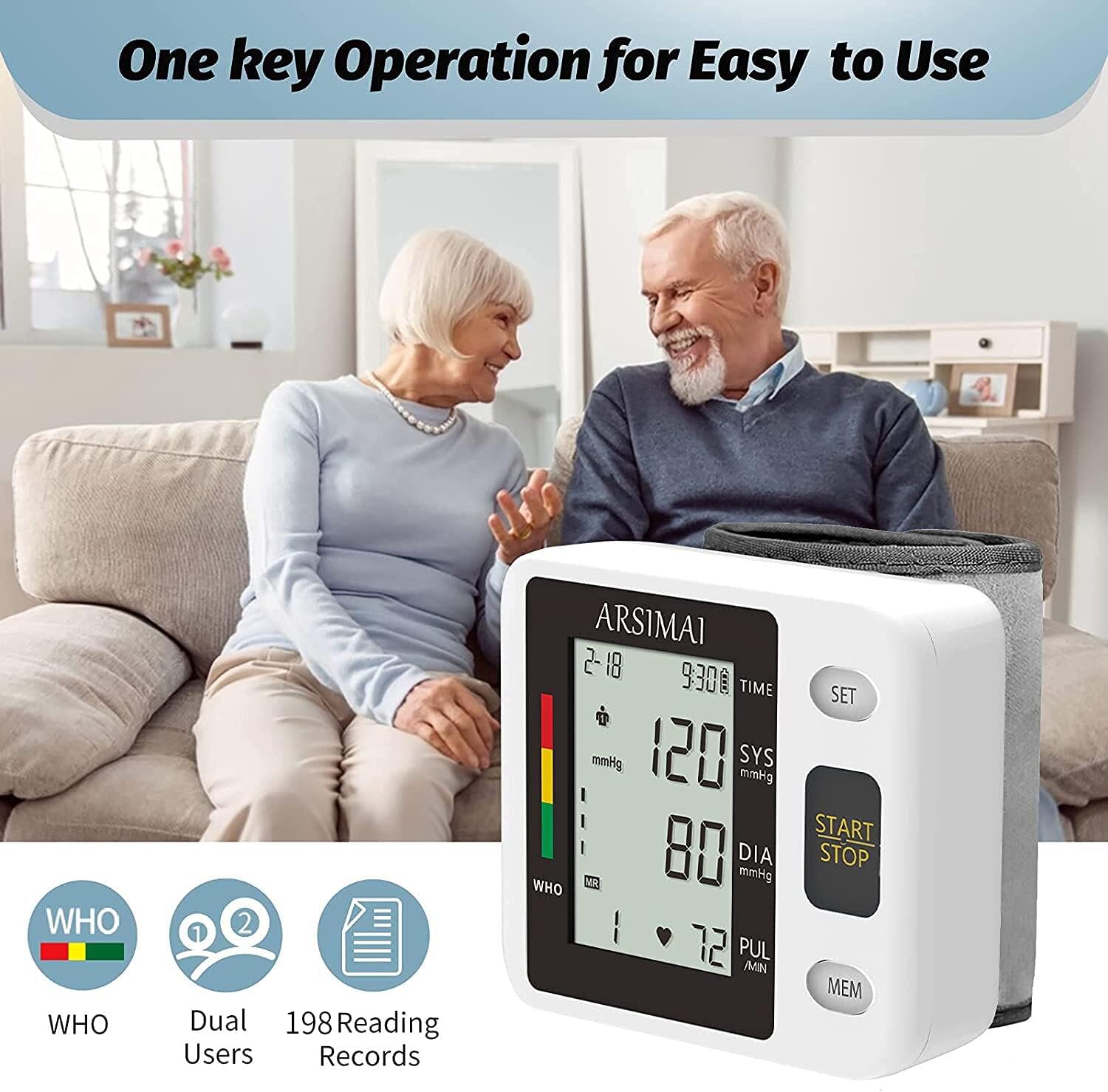 Automatic Wrist Blood Pressure Monitor with Large LCD and Irregular Heartbeat

