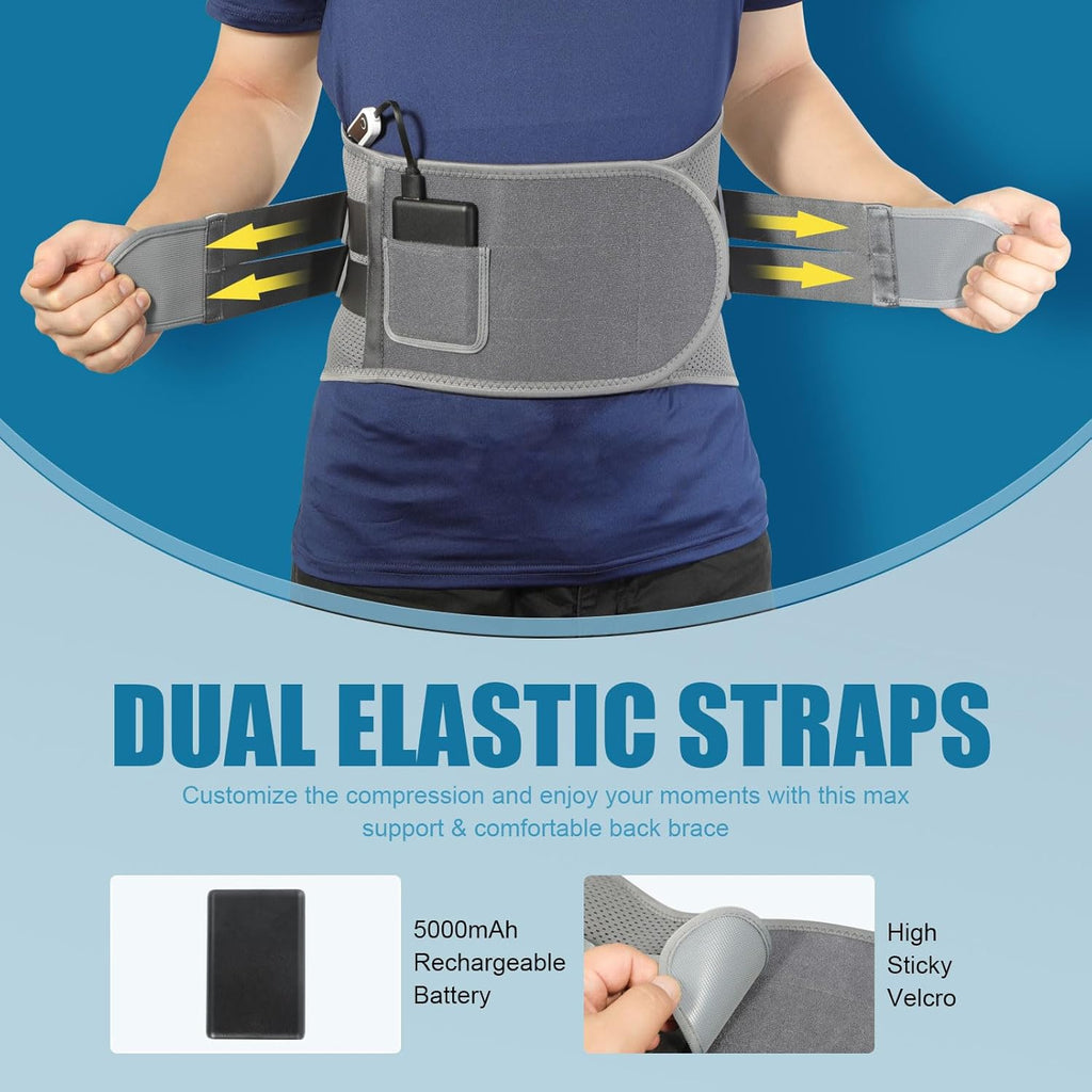 HONGJING Heated Back Support Brace with Rechargeable Battery for Lumbar Relief

