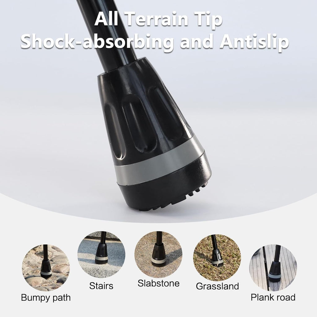 Rehaescort Folding Adjustable Walking Cane with Ergonomic Handle and All-Terrain Tip

