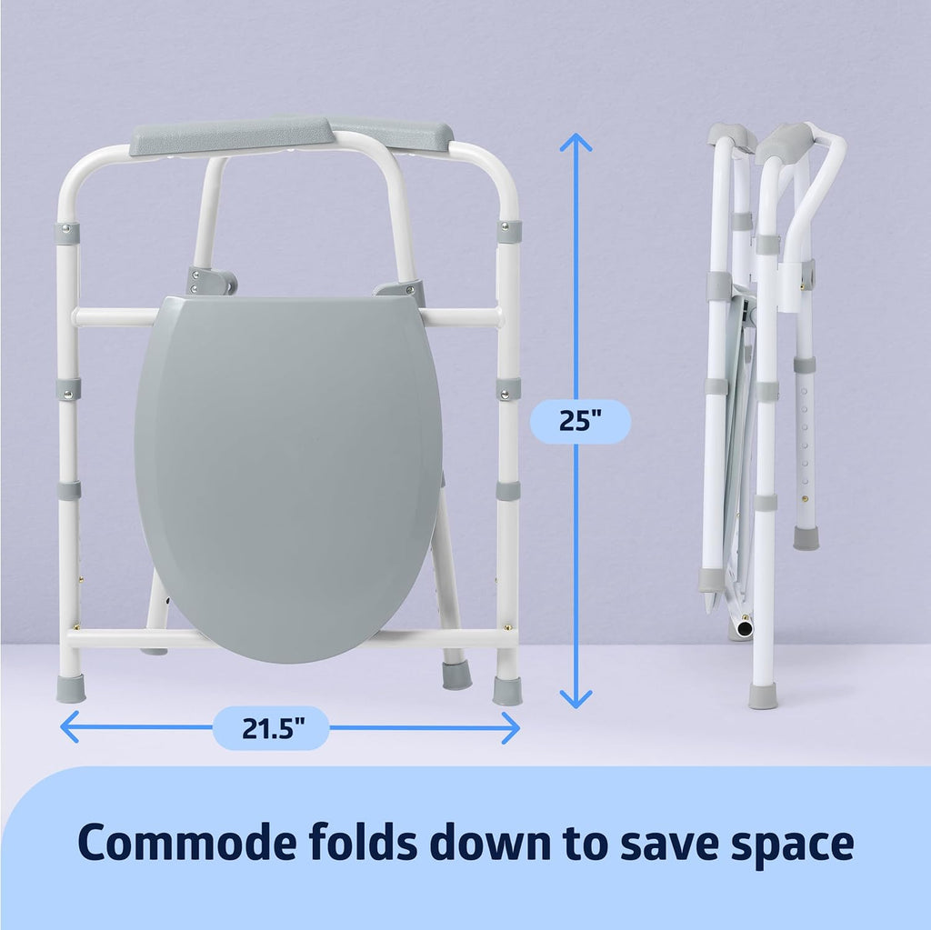 Medline 3-in-1 Folding Commode with Microban, Dark Gray, Portable, Adjustable

